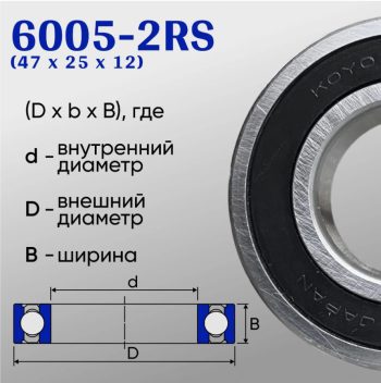 Подшипник KOYO 6005-2RS (6005rs/ 180105) размер 47*25*13 6005-2RS